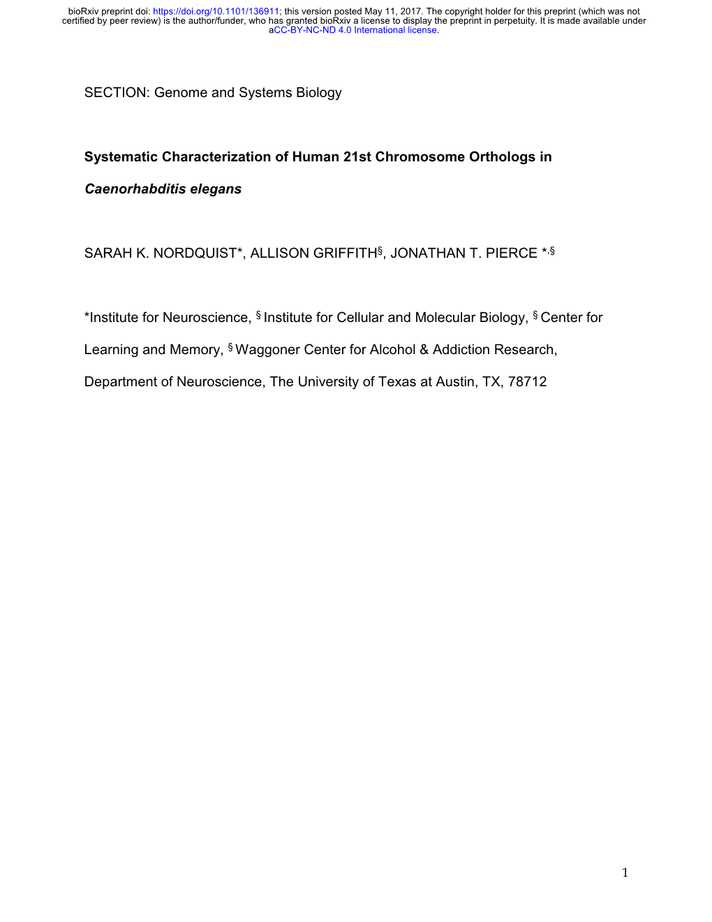 Systematic Characterization of Human 21St Chromosome Orthologs In