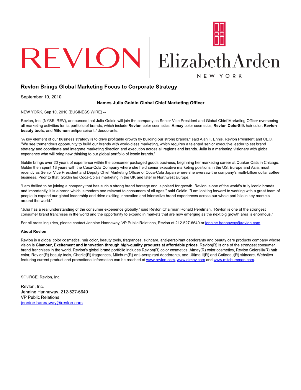 Revlon Brings Global Marketing Focus to Corporate Strategy