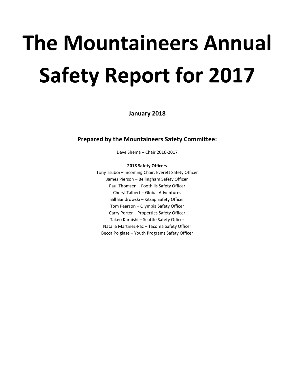 The Mountaineers Annual Safety Report for 2017