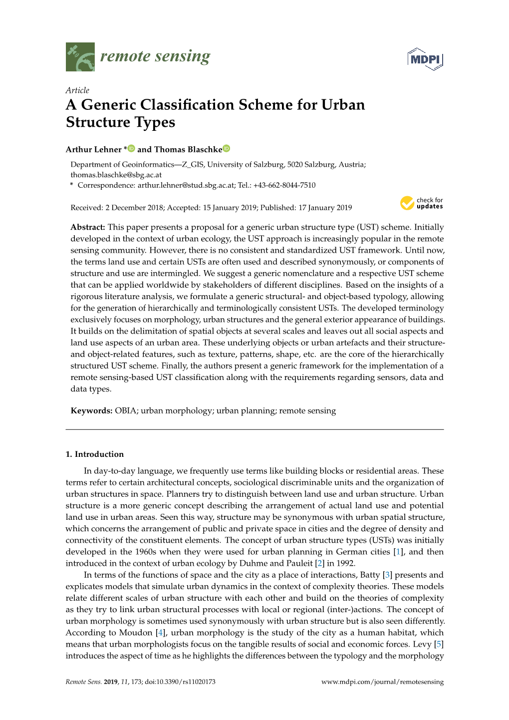 A Generic Classification Scheme for Urban Structure Types