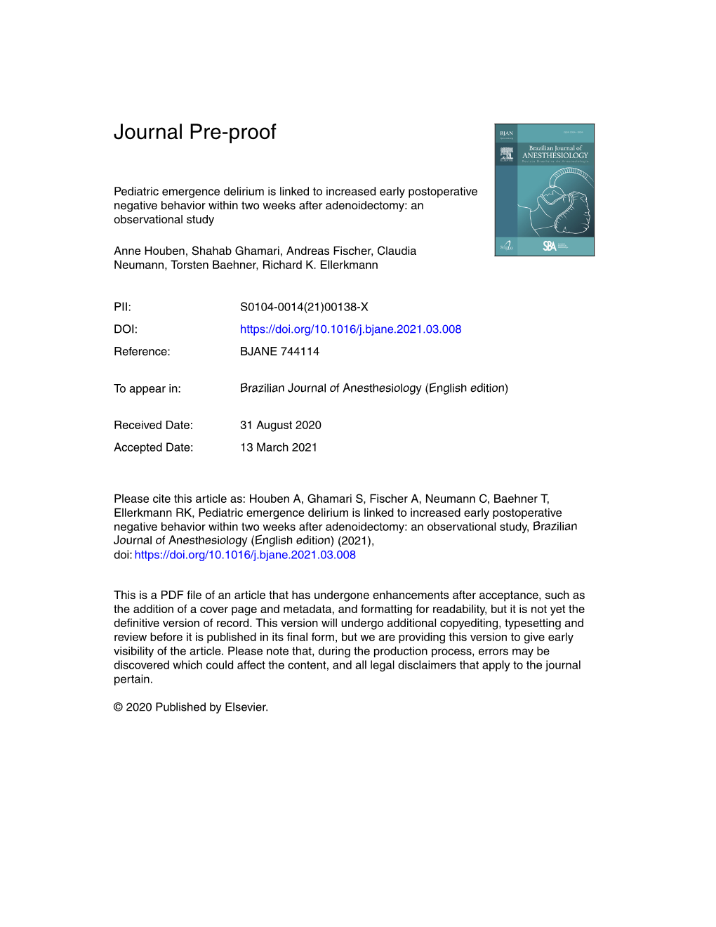 Pediatric Emergence Delirium Is Linked to Increased Early Postoperative Negative Behavior Within Two Weeks After Adenoidectomy: an Observational Study