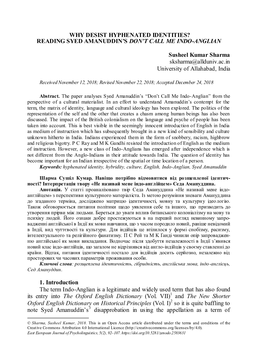 East European Journal Psycholinguistics