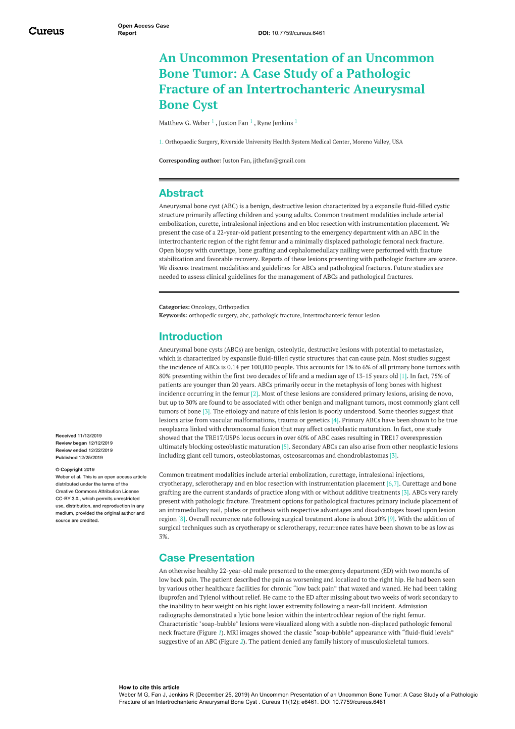 An Uncommon Presentation of an Uncommon Bone Tumor: a Case Study of a Pathologic Fracture of an Intertrochanteric Aneurysmal Bone Cyst