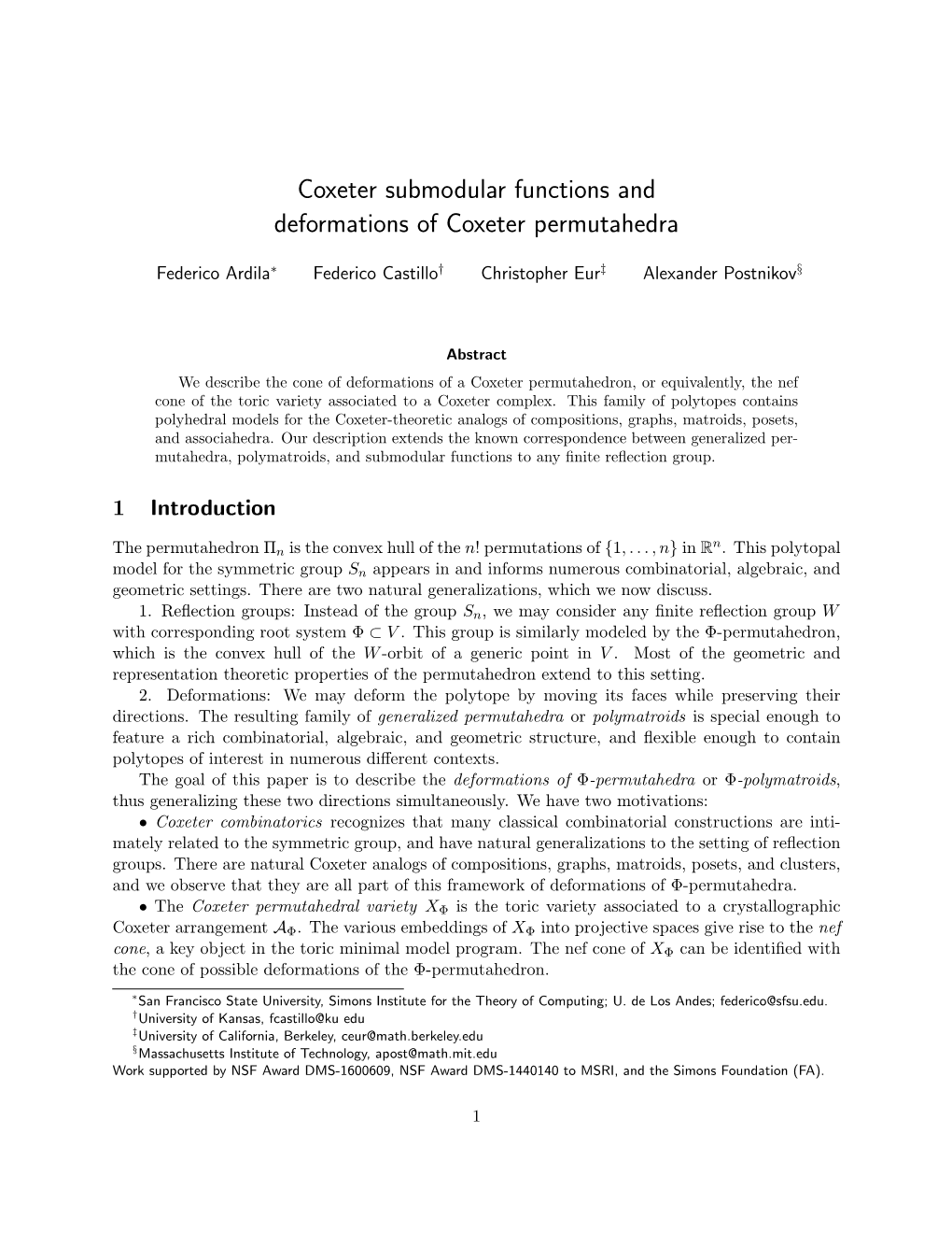 Coxeter Submodular Functions and Deformations of Coxeter Permutahedra