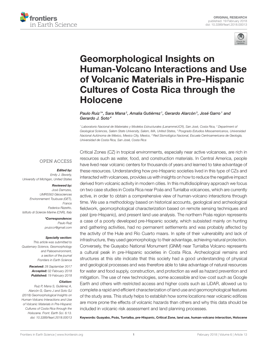 Geomorphological Insights on Human-Volcano Interactions and Use of Volcanic Materials in Pre-Hispanic Cultures of Costa Rica Through the Holocene