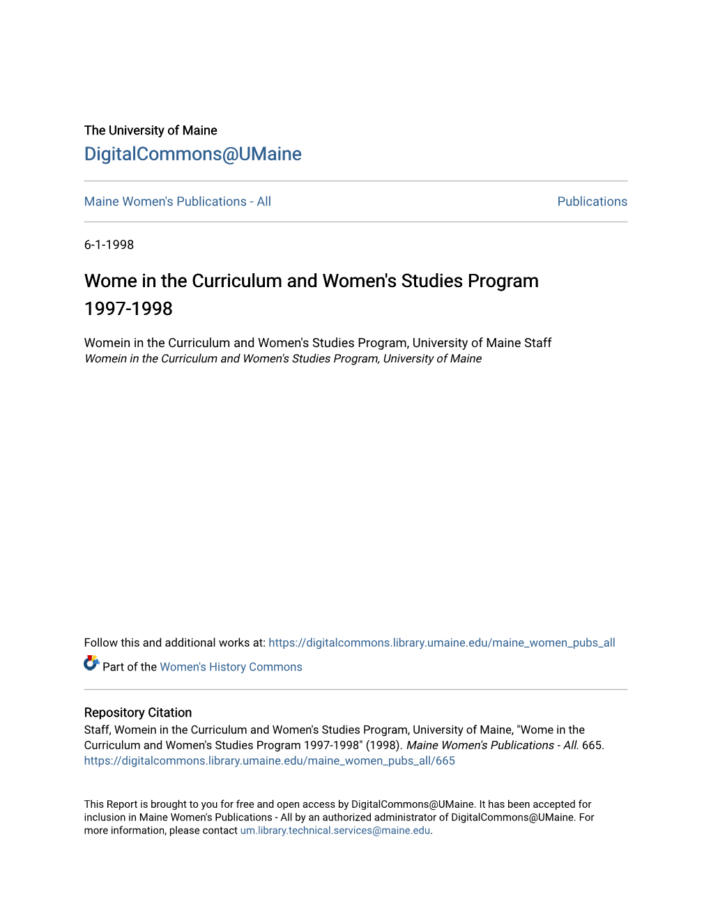 Wome in the Curriculum and Women's Studies Program 1997-1998