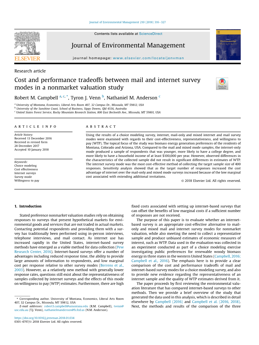 Cost and Performance Tradeoffs Between Mail and Internet Survey Modes in a Nonmarket Valuation Study