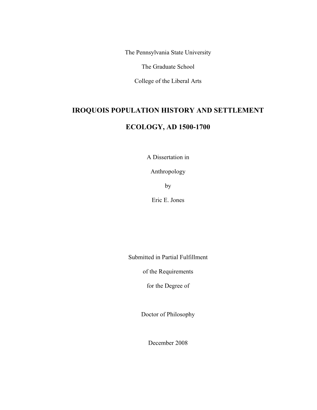 Iroquois Population History and Settlement Ecology, Ad 1500-1700