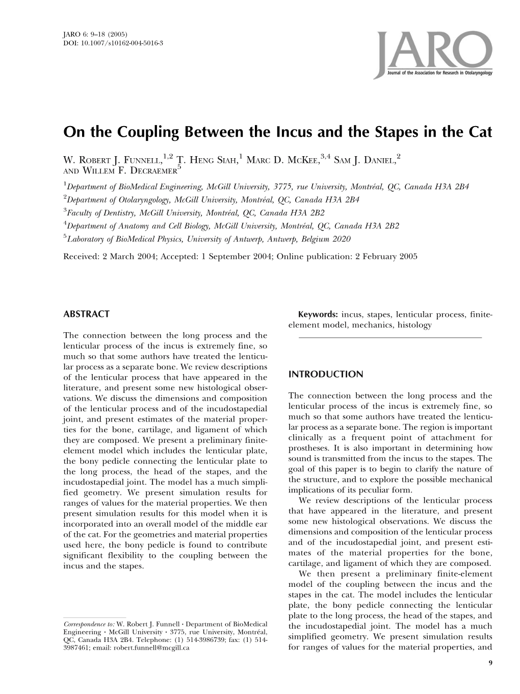 On the Coupling Between the Incus and the Stapes in the Cat