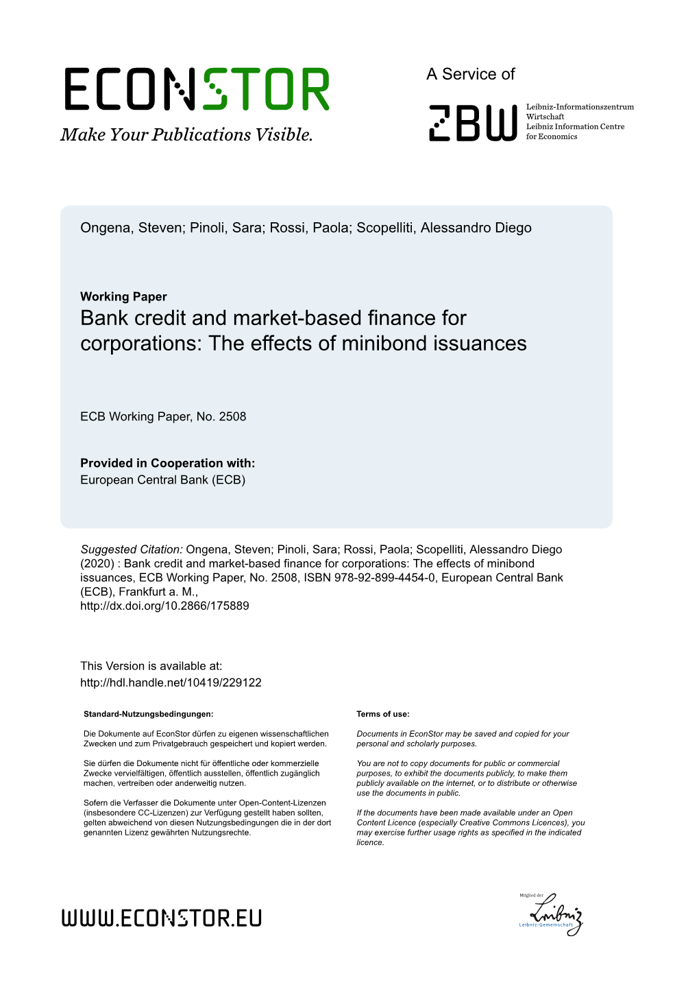 Bank Credit and Market-Based Finance for Corporations: the Effects of Minibond Issuances