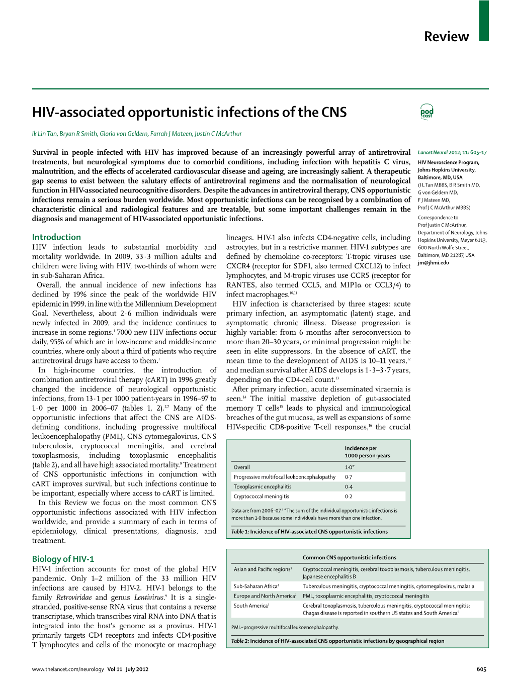 HIV-Associated Opportunistic Infections of the CNS