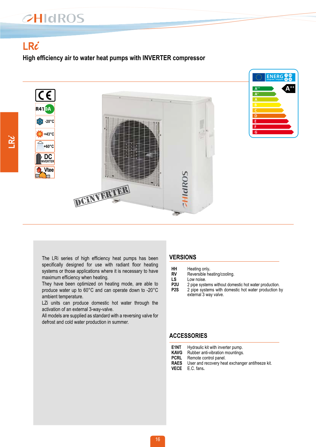 High Efficiency Air to Water Heat Pumps with INVERTER Compressor