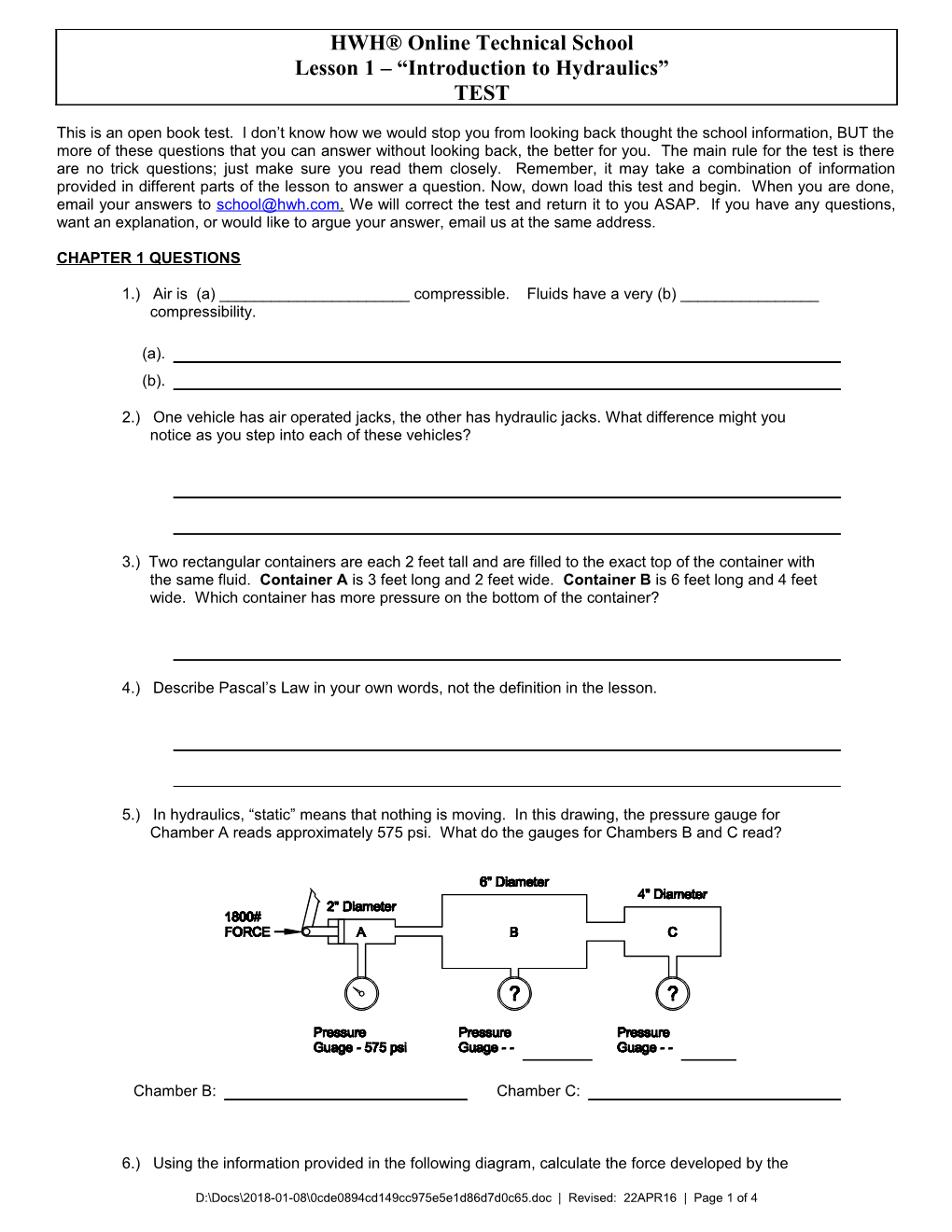 Test for Lesson 1-Introduction to Hydraulics