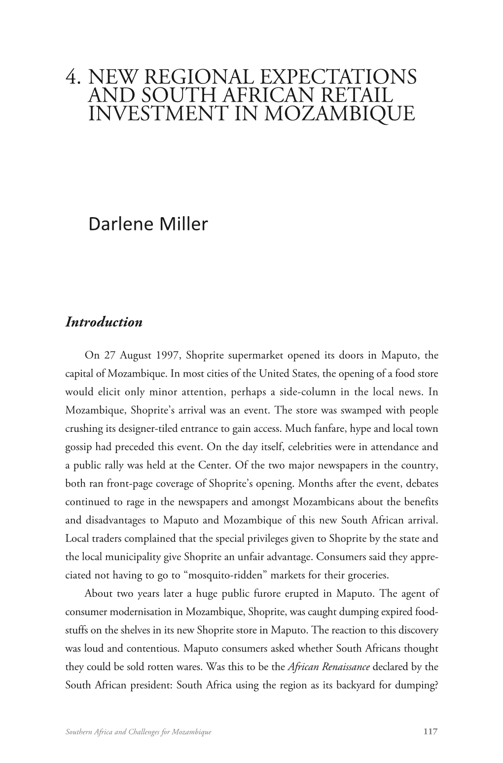 4. New Regional Expectations and South African Retail Investment in Mozambique