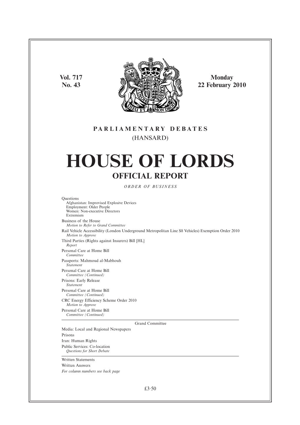 House of Lords Official Report