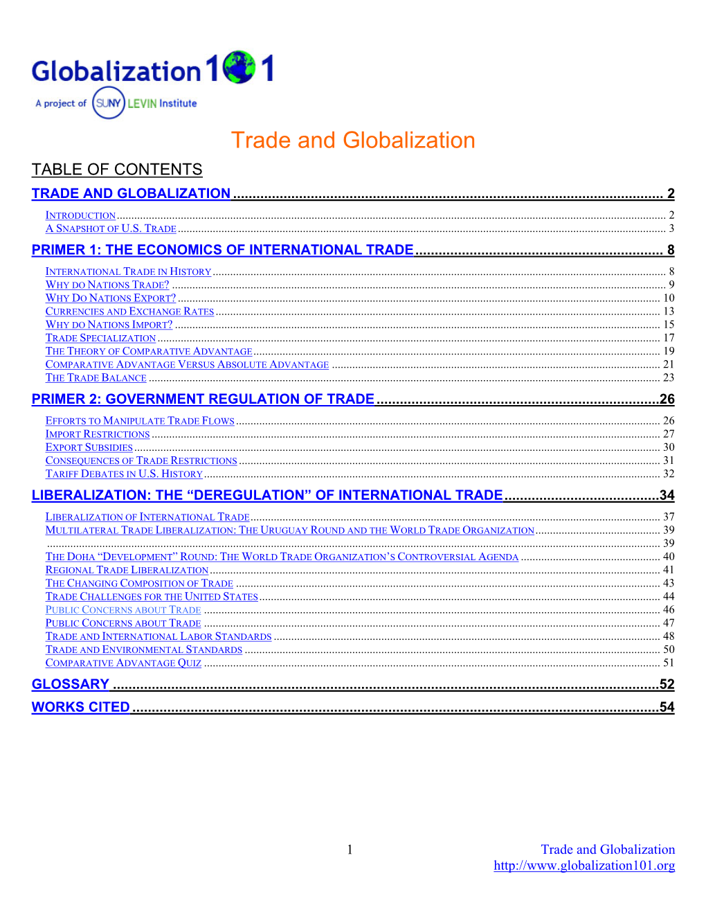 Trade and Globalization TABLE of CONTENTS TRADE and GLOBALIZATION