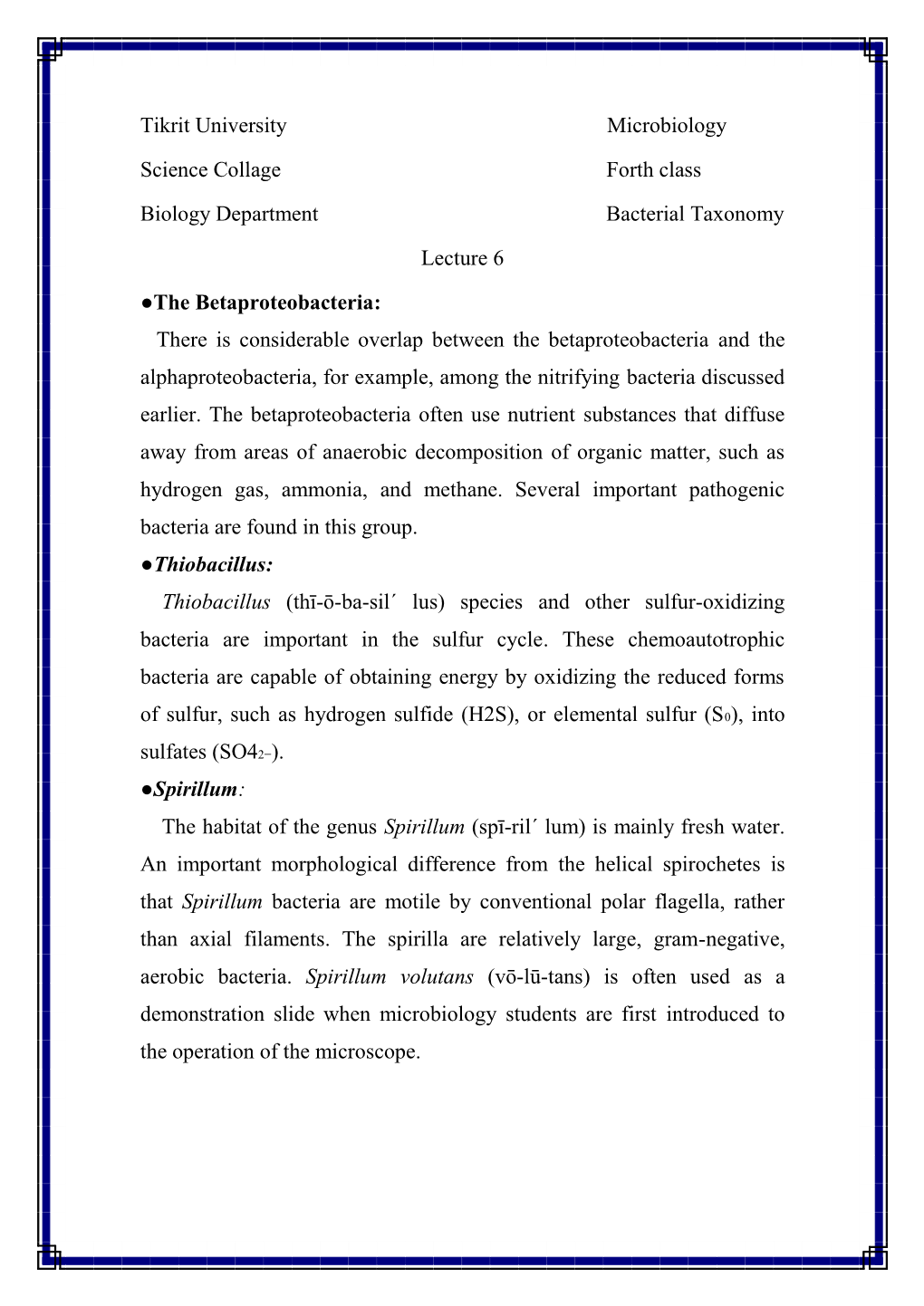 Tikrit University Microbiology Science Collage Forth Class Biology