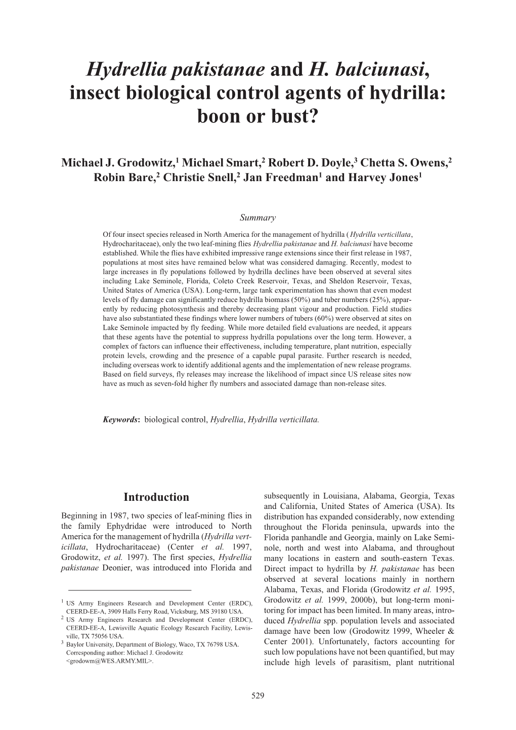 Proceedings of the XI International Symposium on Biological Control of Weeds Quality and Other Forms of Predation (Wheeler & Center Than H