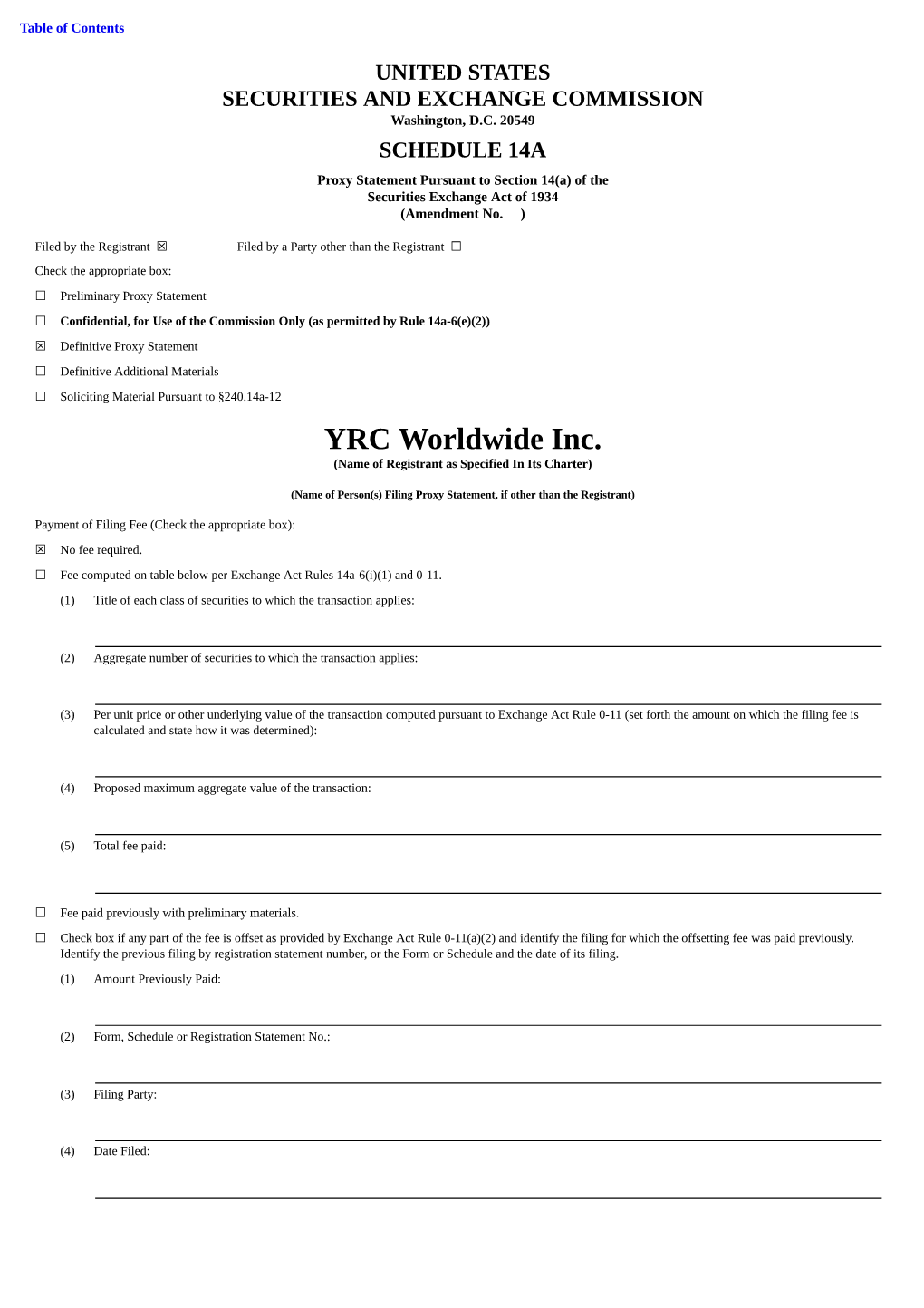 YRC Worldwide Inc. (Name of Registrant As Specified in Its Charter)