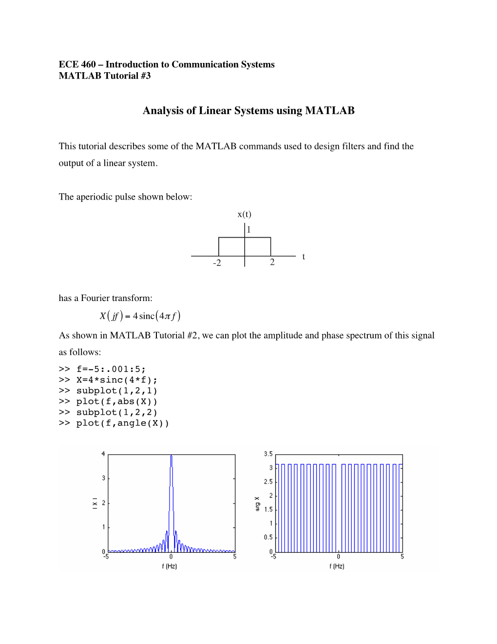 Analysis of Linear Systems Using MATLAB