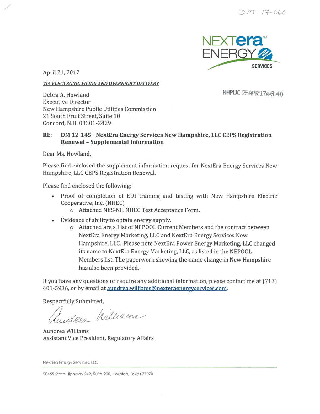 Nextera™ ENERGY ~ SERVICES April 21, 2017