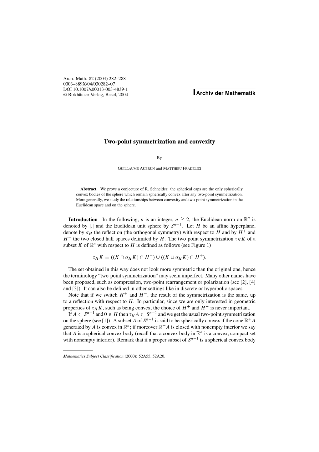 Two-Point Symmetrization and Convexity