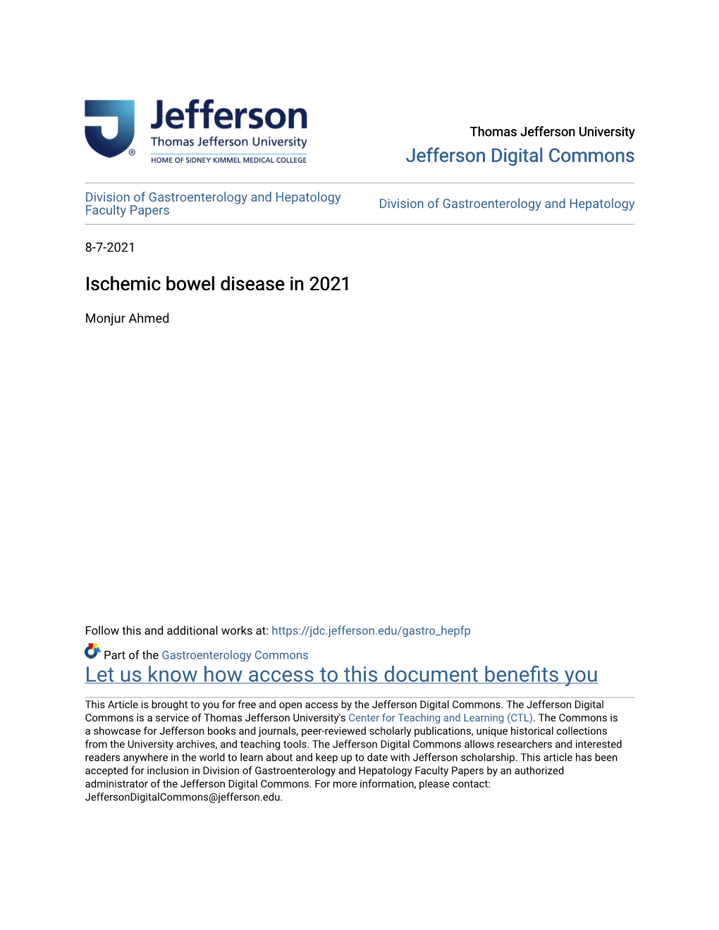 Ischemic Bowel Disease in 2021