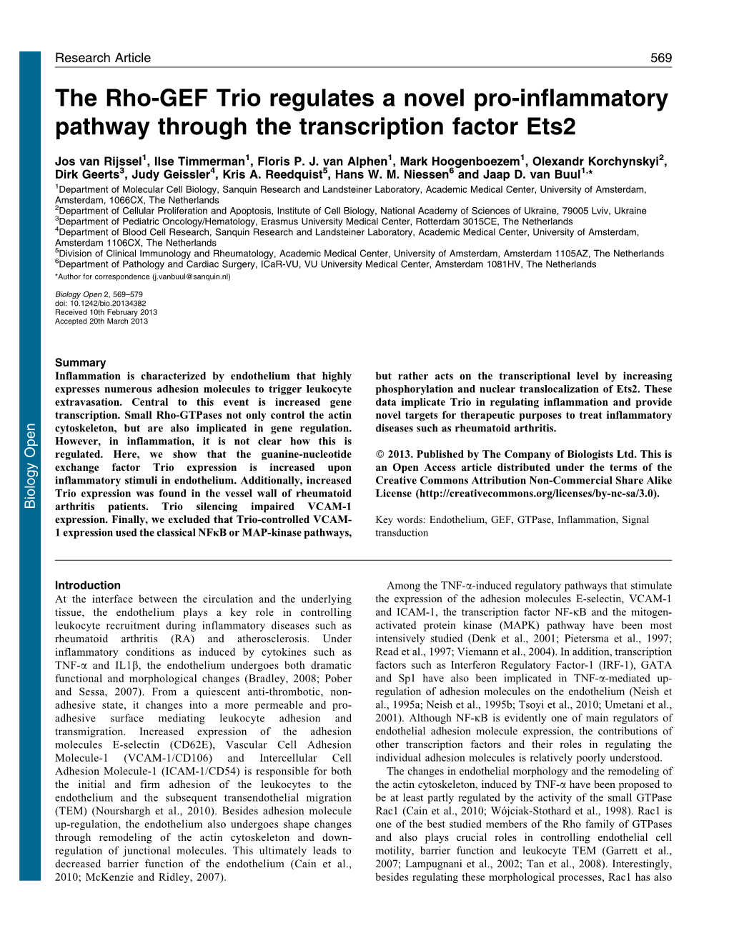 The Rho-GEF Trio Regulates a Novel Pro-Inflammatory Pathway Through the Transcription Factor Ets2
