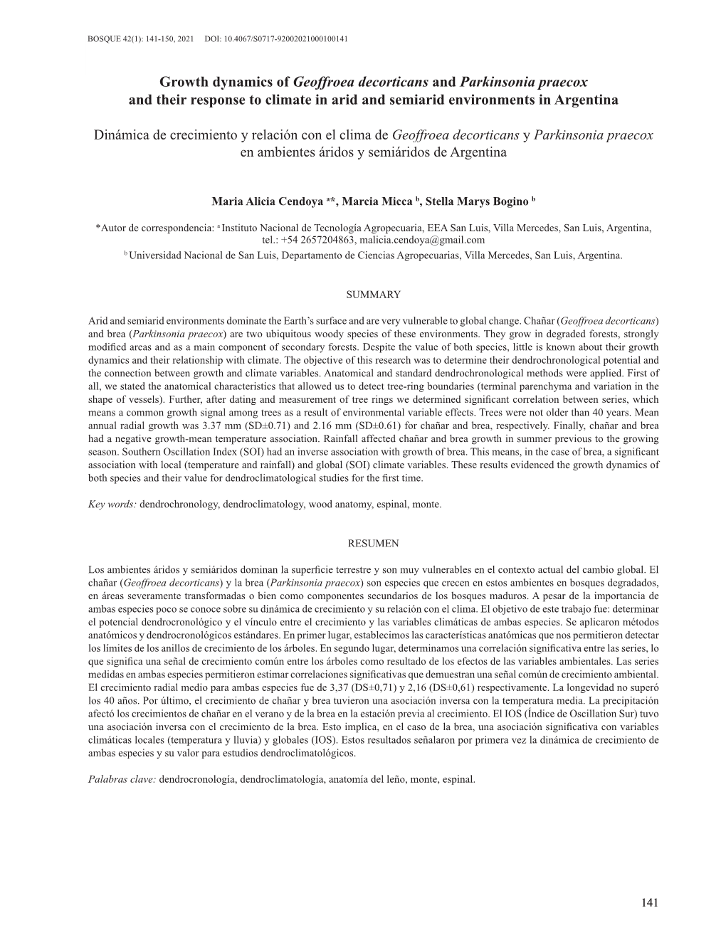 Growth Dynamics of Geoffroea Decorticans and Parkinsonia Praecox and Their Response to Climate in Arid and Semiarid Environments in Argentina