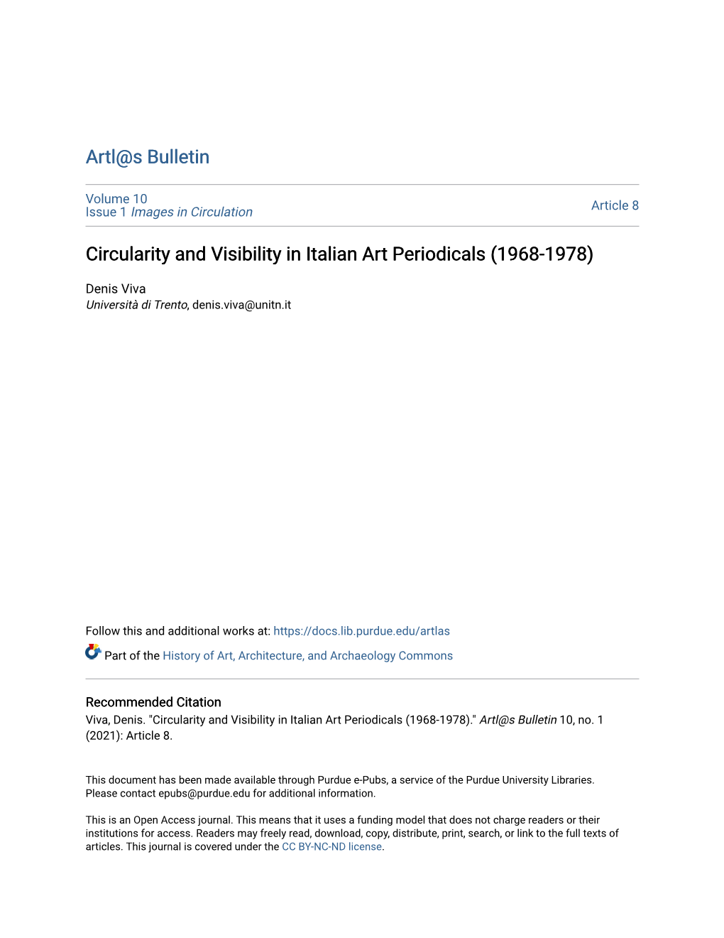 Circularity and Visibility in Italian Art Periodicals (1968-1978)