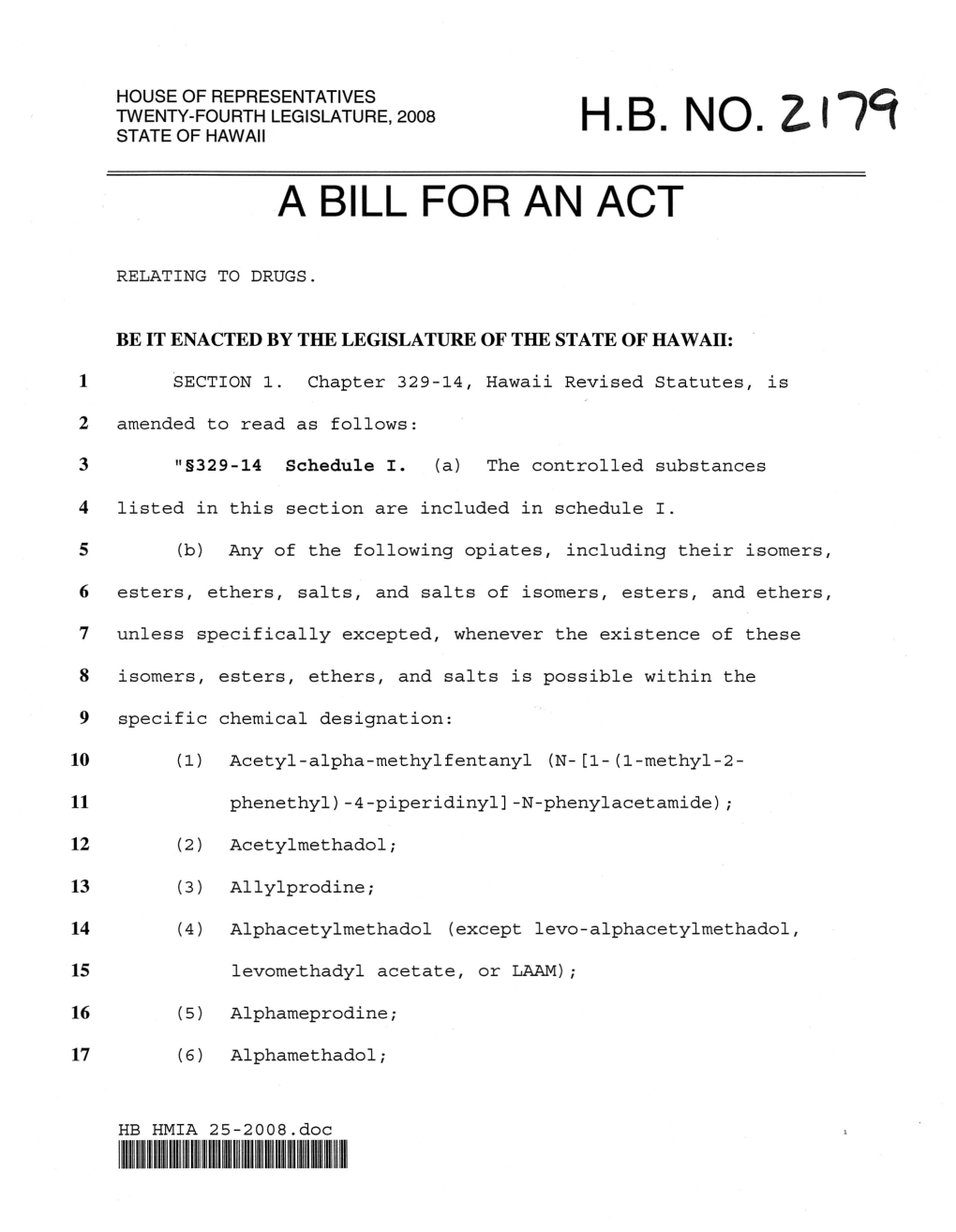 H.B. No. Z17'1 a Bill for an Act