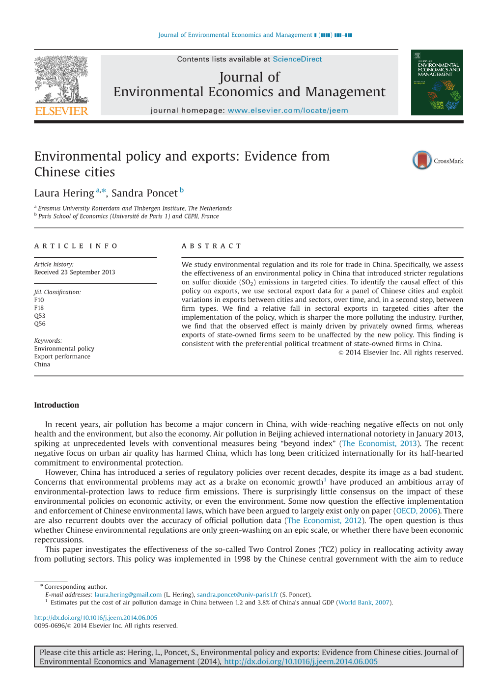 Environmental Policy and Exports Evidence from Chinese Cities