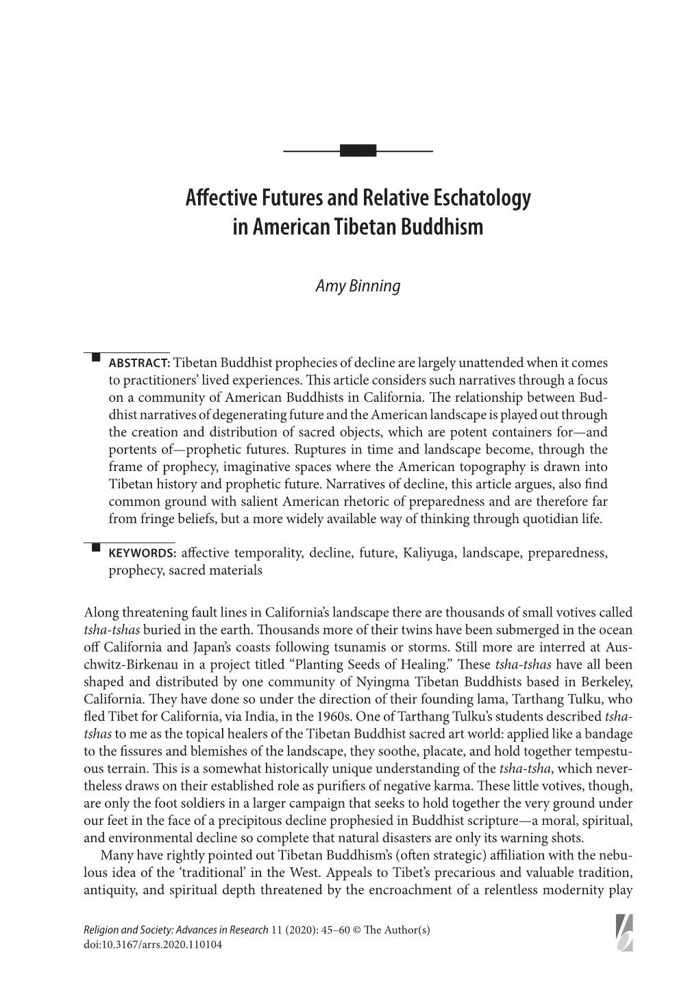 Nnn Affective Futures and Relative Eschatology in American Tibetan Buddhism
