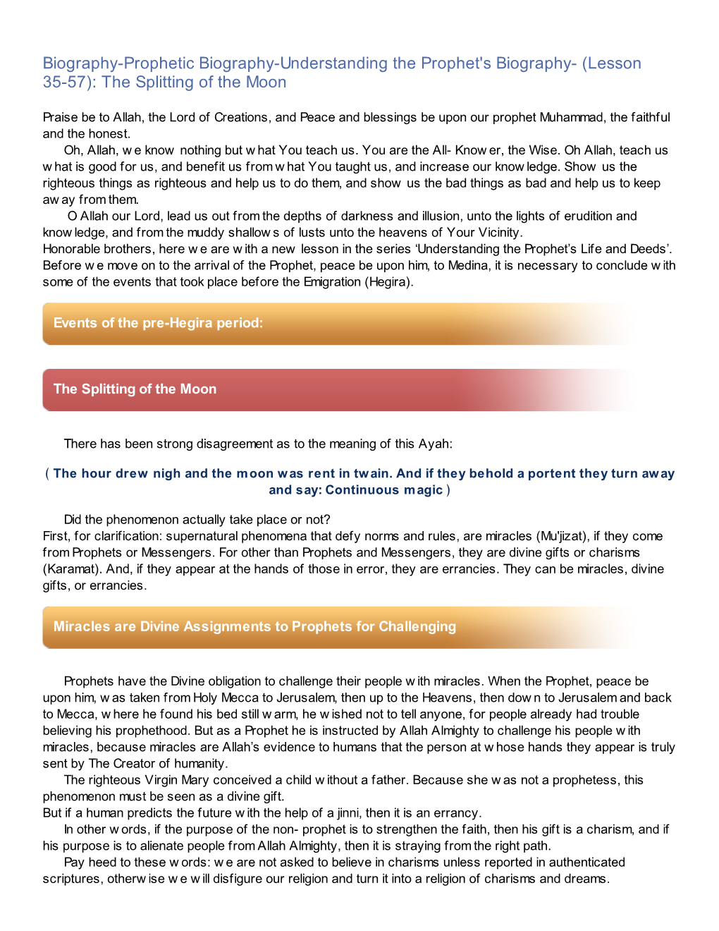 Biography-Prophetic Biography-Understanding the Prophet's Biography- (Lesson 35-57): the Splitting of the Moon