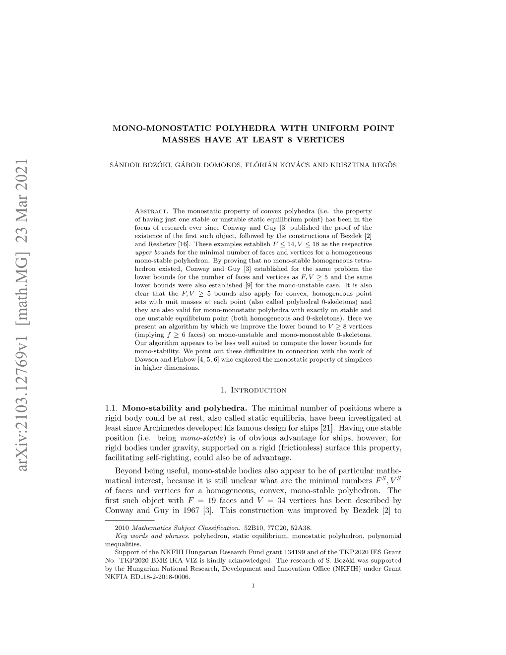 Arxiv:2103.12769V1 [Math.MG] 23 Mar 2021