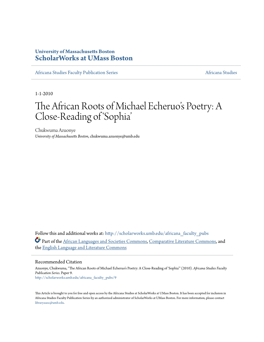 The African Roots of Michael Echeruo's Poetry