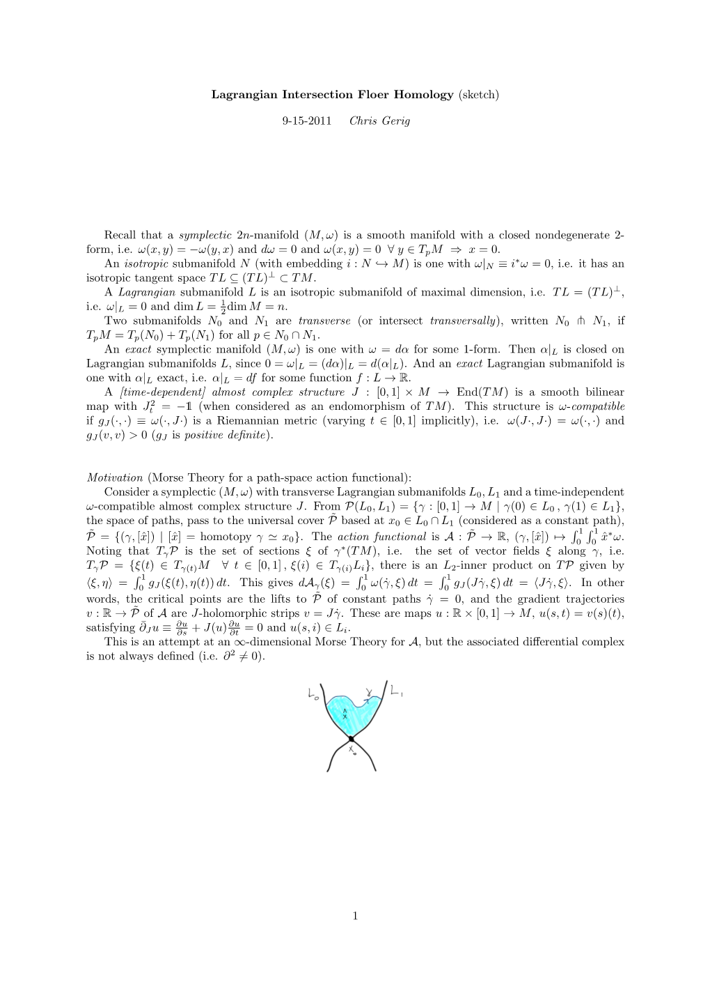Lagrangian Intersection Floer Homology (Sketch)