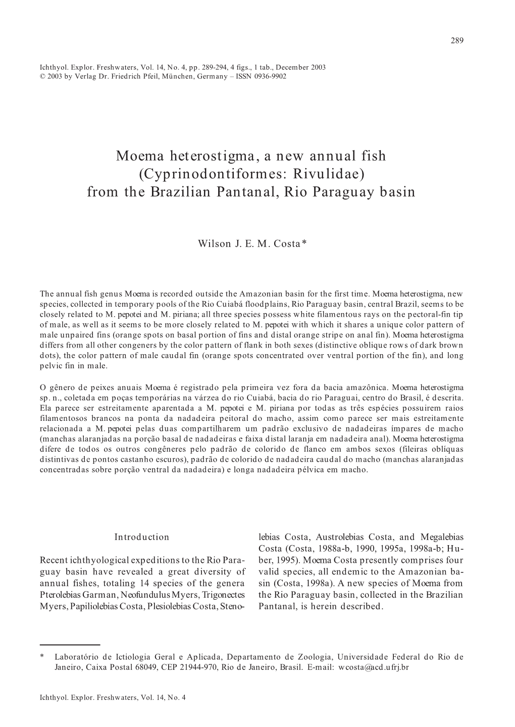 Moema Heterostigma, a New Annual Fish (Cyprinodontiformes: Rivulidae) from the Brazilian Pantanal, Rio Paraguay Basin