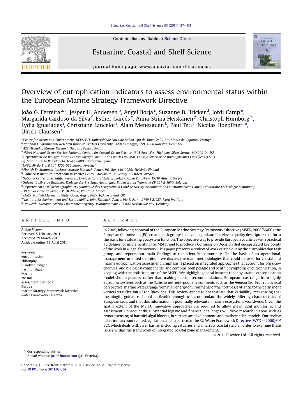 Overview of Eutrophication Indicators to Assess Environmental Status Within the European Marine Strategy Framework Directive