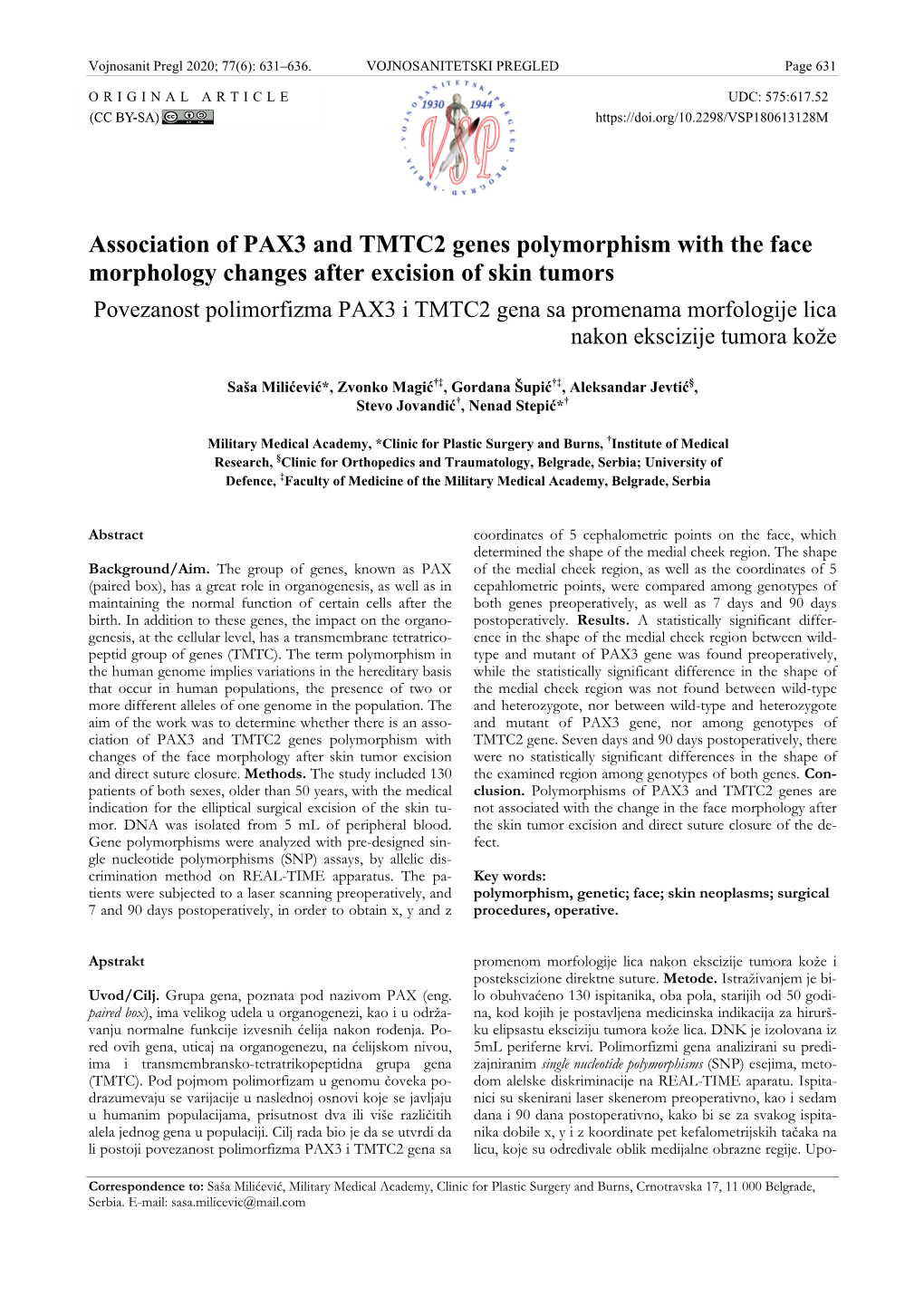 Association of PAX3 and TMTC2 Genes Polymorphism with the Face