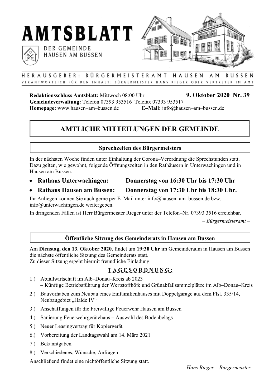 Amtliche Mitteilungen Der Gemeinde