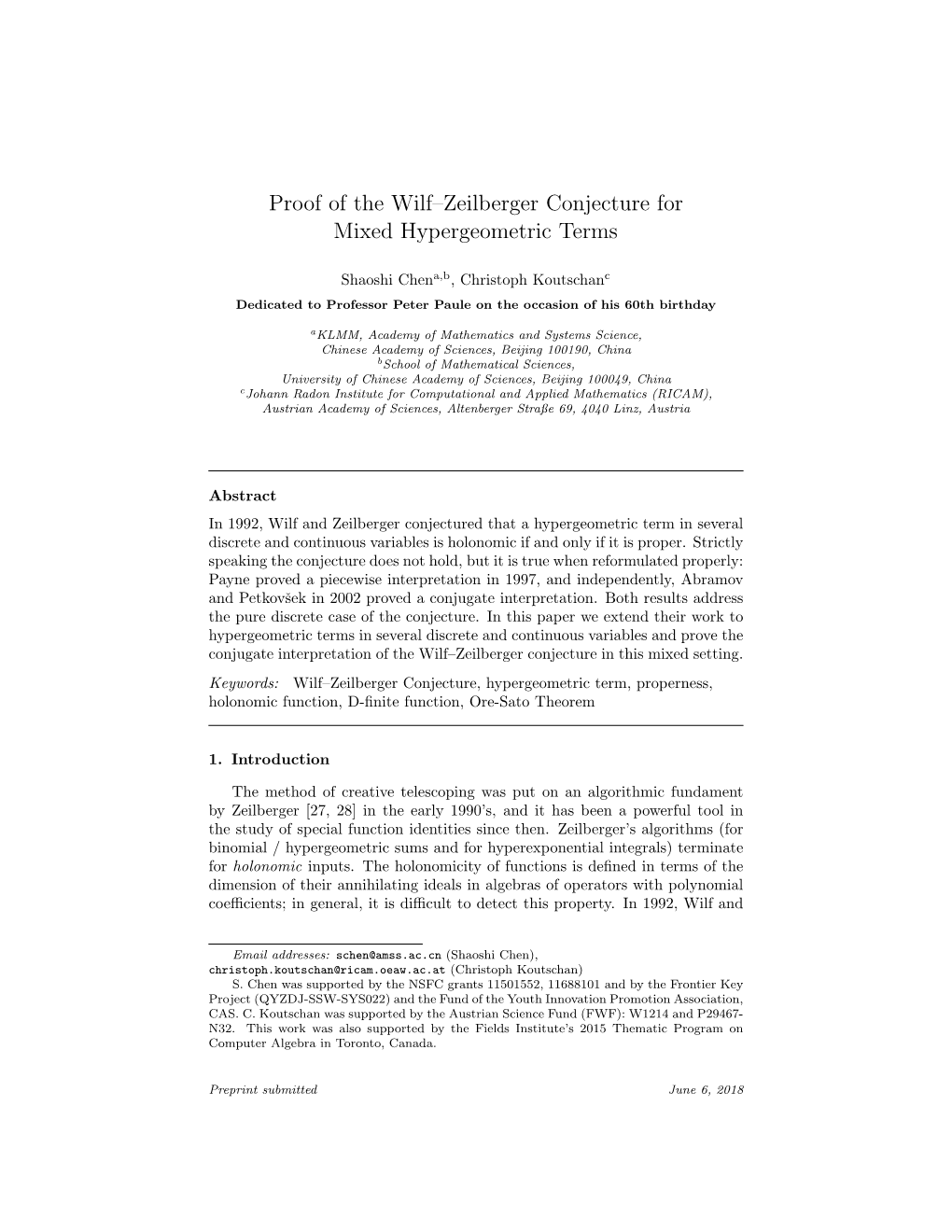 Proof of the Wilf–Zeilberger Conjecture for Mixed Hypergeometric Terms