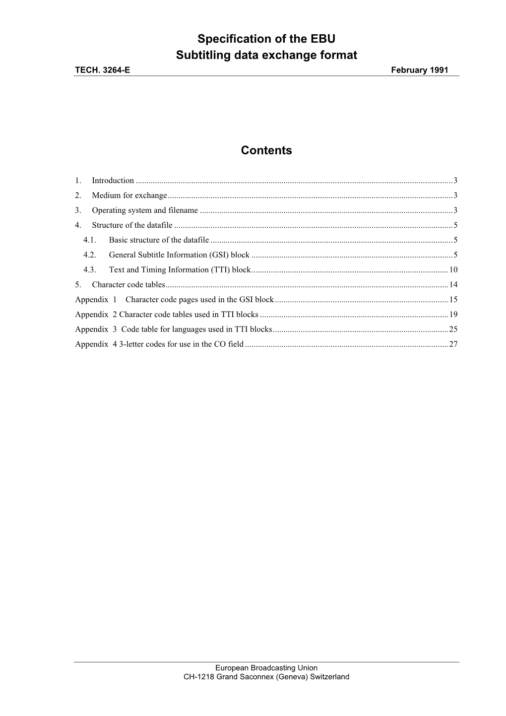 EBU Tech 3264-1991 EBU Subtitling Data Exchange Format