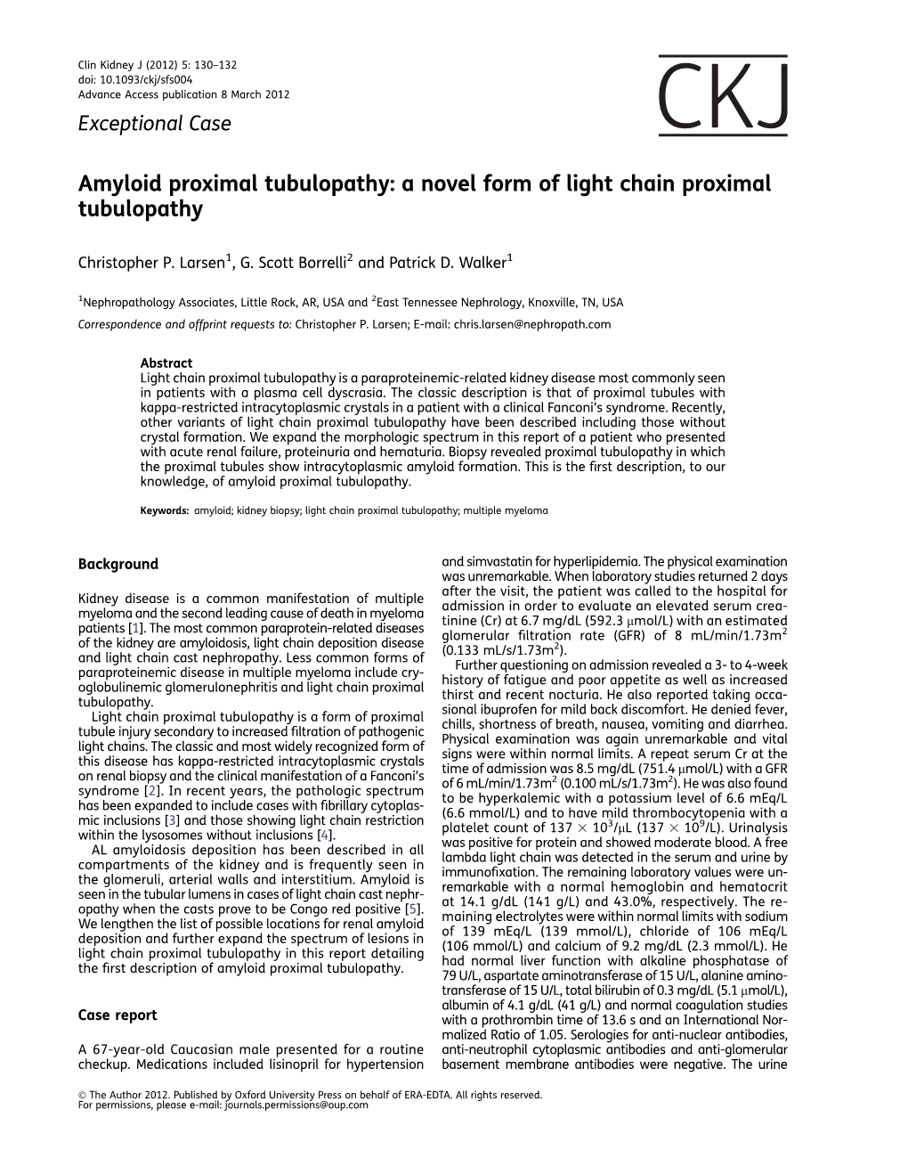 Amyloid Proximal Tubulopathy: a Novel Form of Light Chain Proximal Tubulopathy