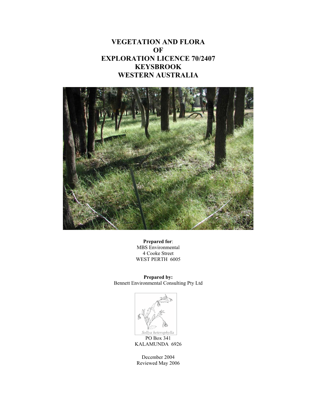 Vegetation and Flora of Exploration Licence 70/2407 Keysbrook Western Australia