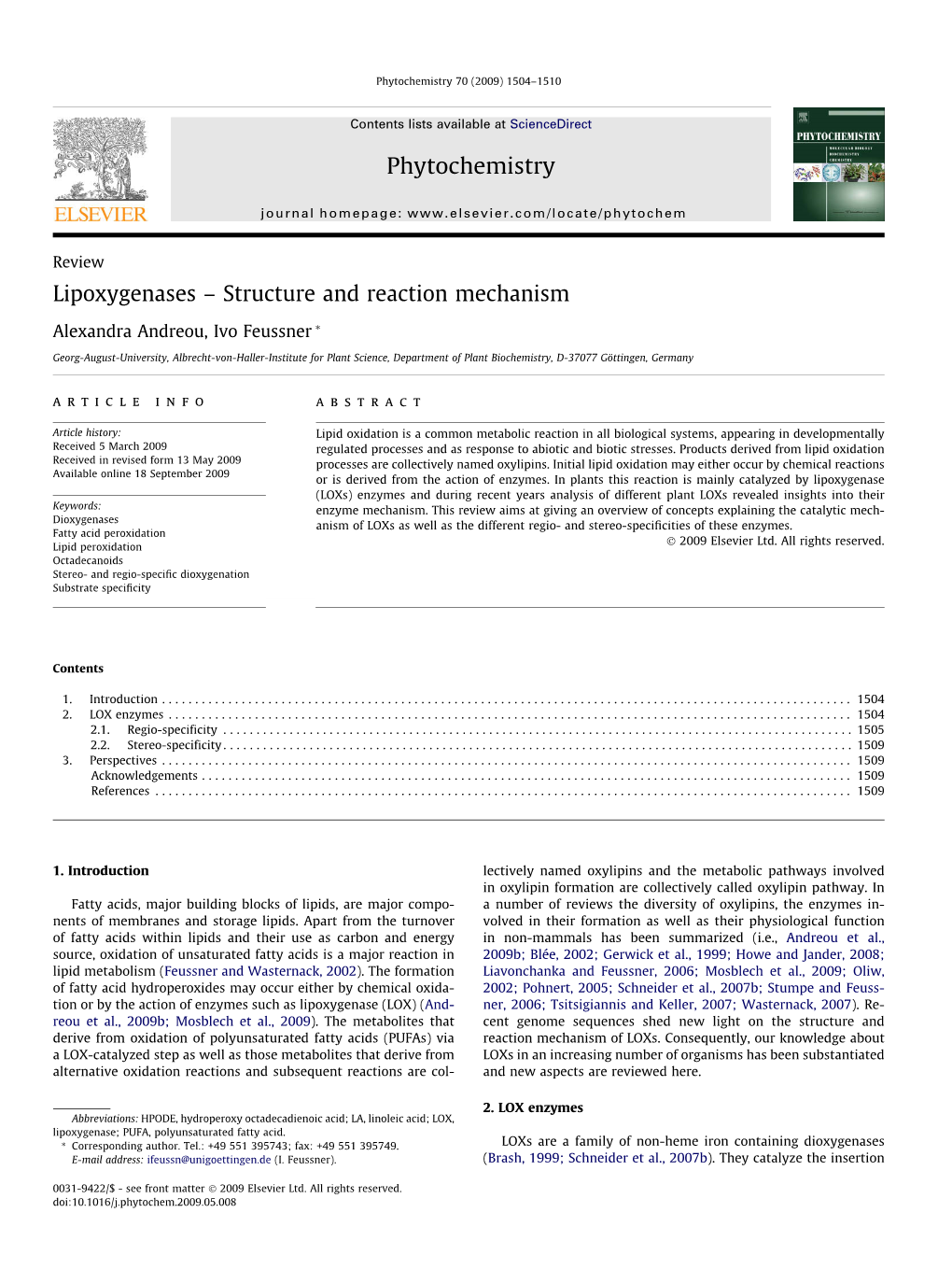 Lipoxygenases – Structure and Reaction Mechanism