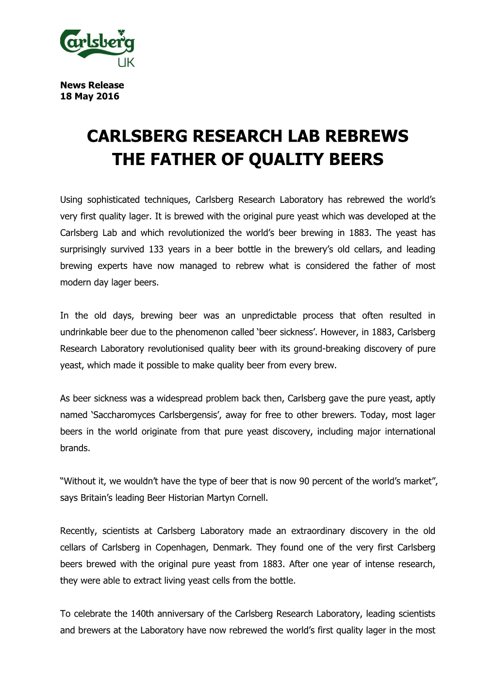 Carlsberg Research Lab Rebrews the Father of Quality Beers