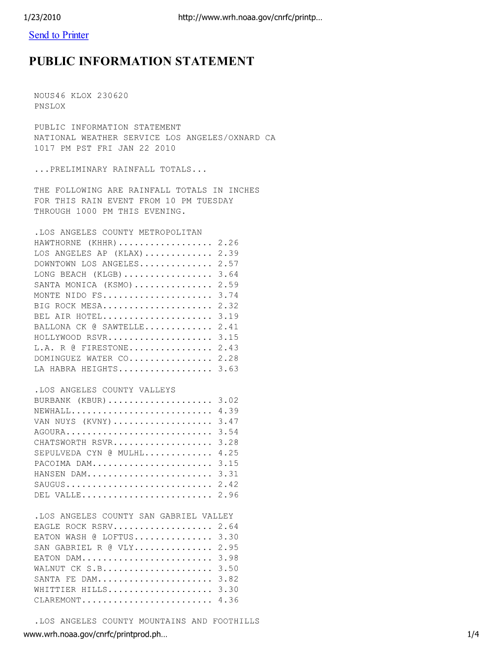 Preliminary Rainfall Totals