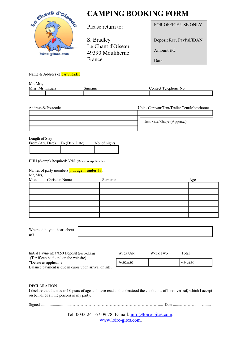 Campsite Booking Form