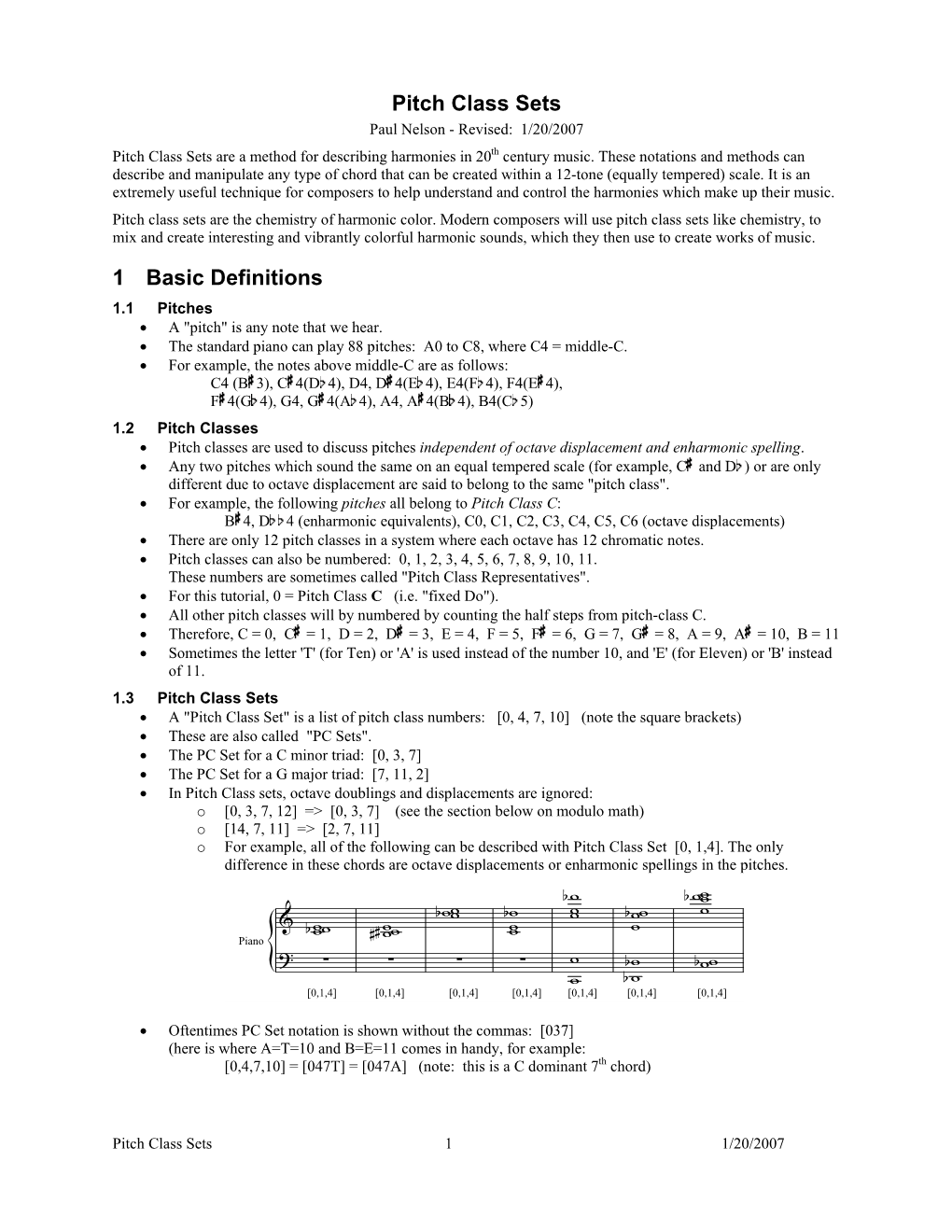 A Tutorial on Pitch Class Sets